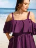 Solid One Shoulder Neck Ruffle Trim One Piece Swimsuit sold by Bloomchic