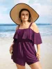 Solid One Shoulder Neck Ruffle Trim One Piece Swimsuit sold by Bloomchic