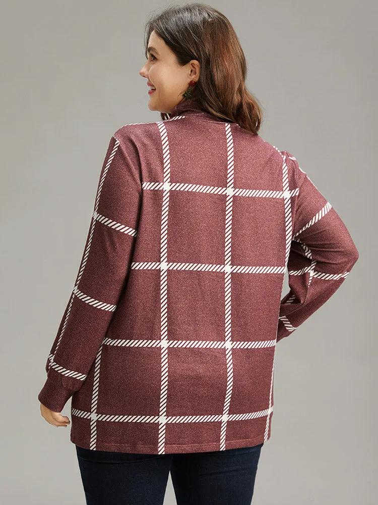 Plaid Geometric Contrast Funnel Neck T-shirt sold by Bloomchic product image thumbnail 2