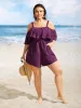 Solid One Shoulder Neck Ruffle Trim One Piece Swimsuit sold by Bloomchic