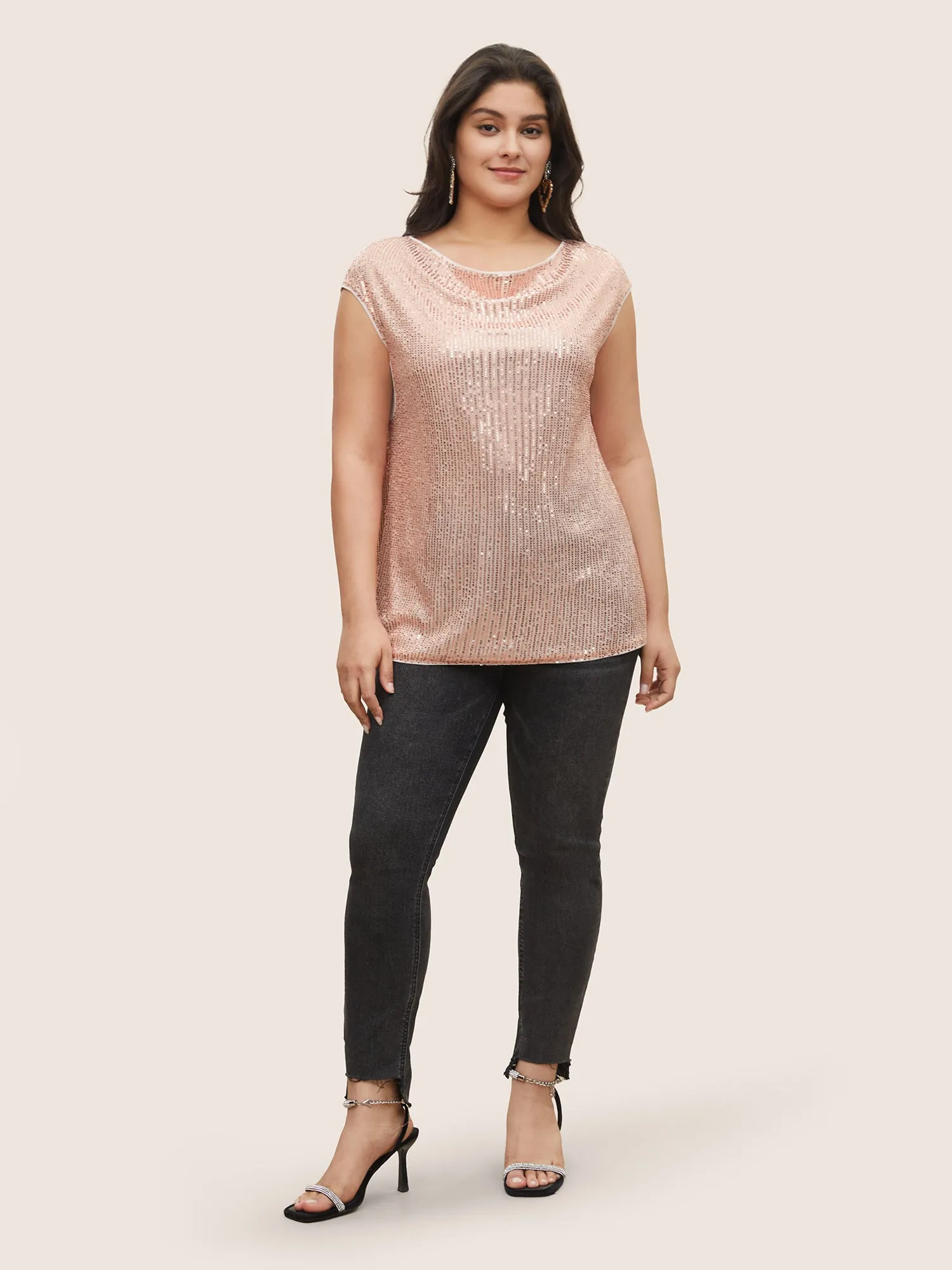 Solid Sequin Cowl Neck Sleeveless Blouse sold by Bloomchic product image thumbnail 2