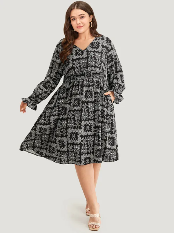 Moroccan Print Shirred Pocket Dress sold by Bloomchic