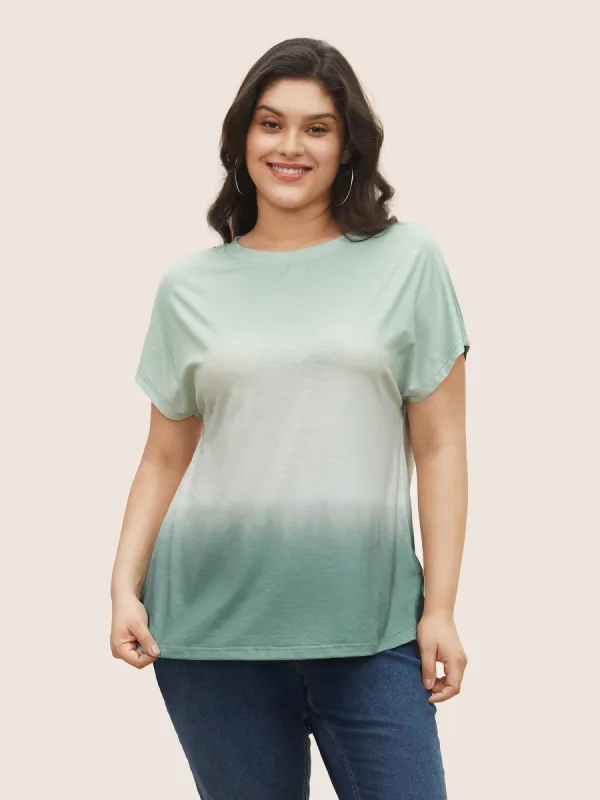 Ombre Round Neck Dolman Sleeve T-shirt sold by Bloomchic