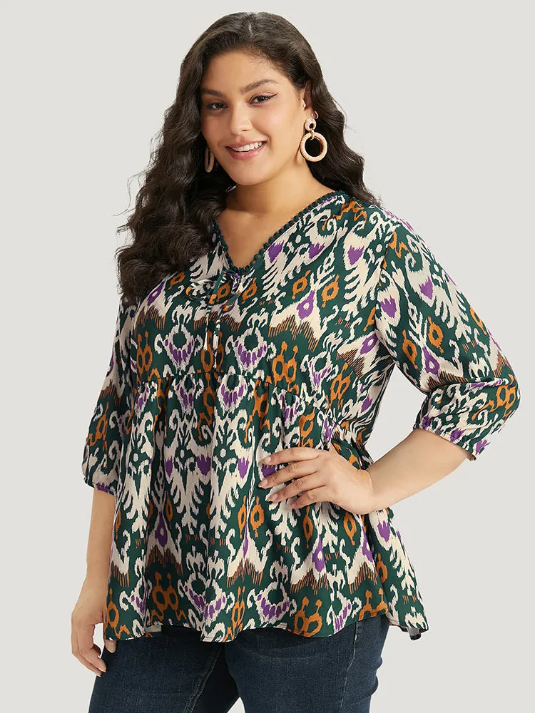 Bandana Print Ties Pompom Trim Blouse sold by Bloomchic product image thumbnail 3