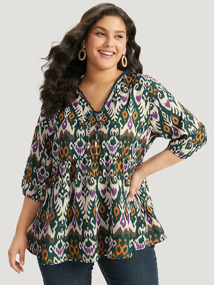 Bandana Print Ties Pompom Trim Blouse sold by Bloomchic product image thumbnail 2