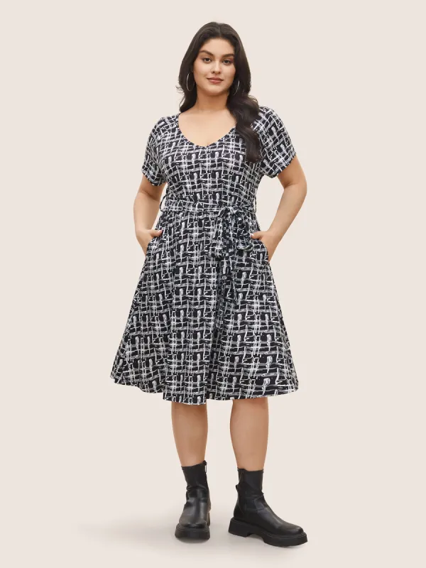 Plaid Elastic Waist Belted Pocket Dress sold by Bloomchic