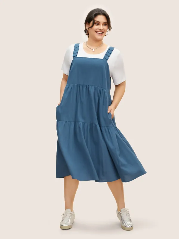 Solid Pleated Ruffle Layered Hem Midi Dress sold by Bloomchic