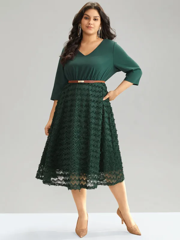 Plain Texture Mesh Patchwork Elastic Waist Dress sold by Bloomchic