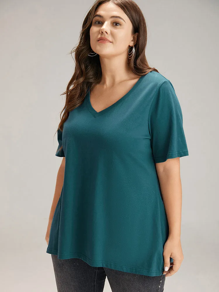 Cotton Plain V Neck Basic T-shirt sold by Bloomchic product image thumbnail 3