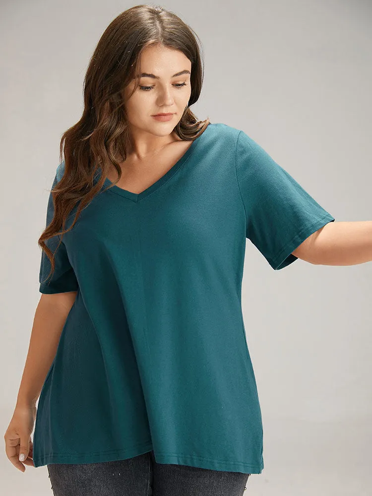 Cotton Plain V Neck Basic T-shirt sold by Bloomchic