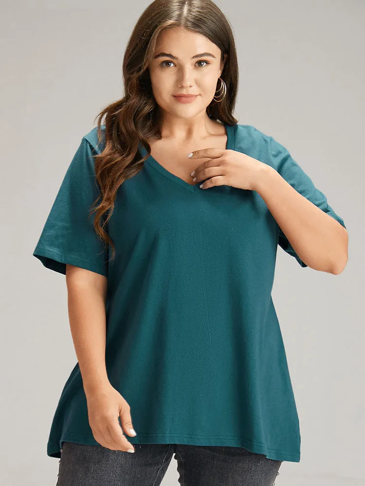 Cotton Plain V Neck Basic T-shirt sold by Bloomchic product image thumbnail 2