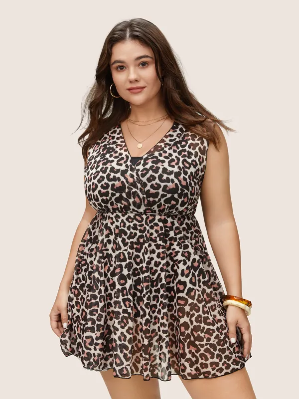 Leopard Print Tiered Mesh Sleeveless Swim Dress sold by Bloomchic