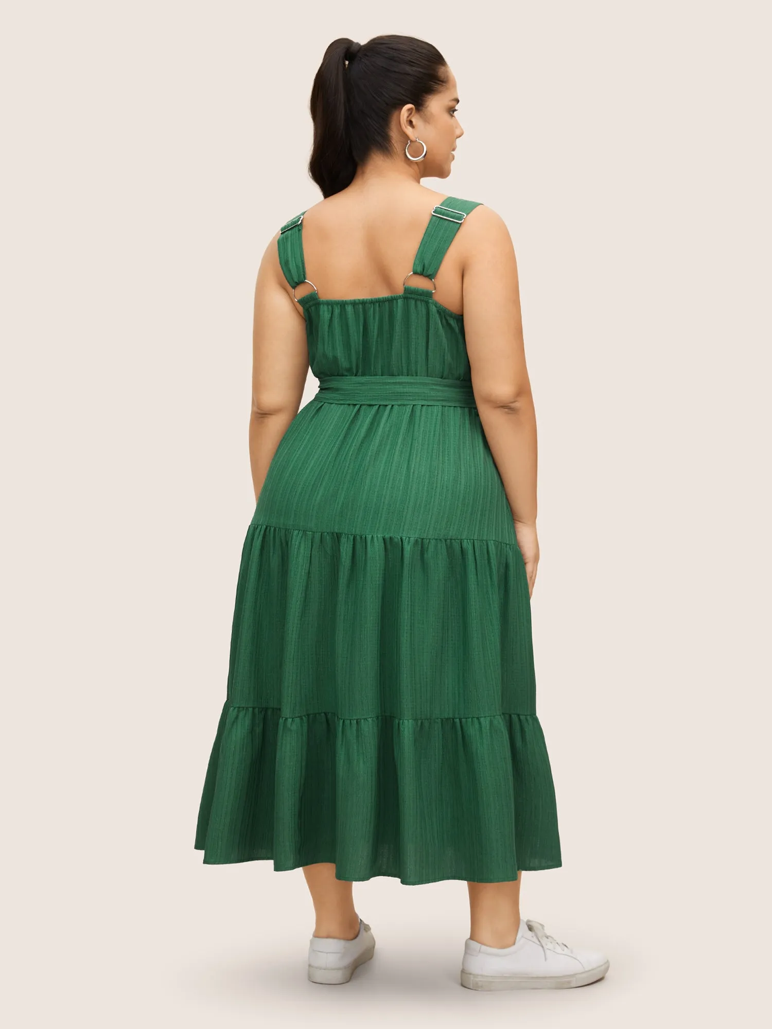 Solid Texture Belted Patchwork Hem Dress sold by Bloomchic product image thumbnail 3