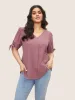 Stretchy Woven Tie Knot Button Detail Blouse sold by Bloomchic