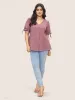 Stretchy Woven Tie Knot Button Detail Blouse sold by Bloomchic