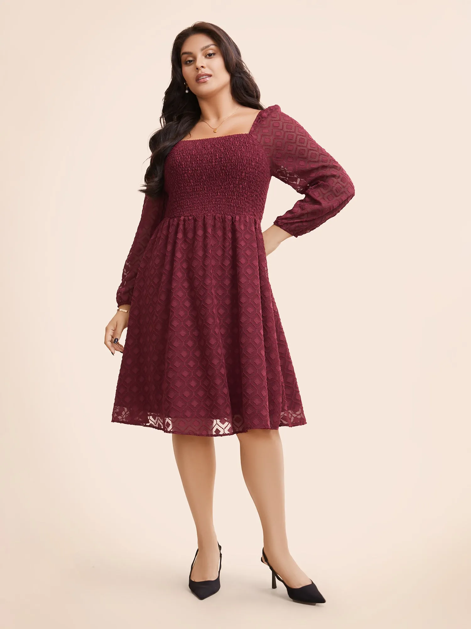 Square Neck Textured Mesh Shirred Dress sold by Bloomchic product image thumbnail 2