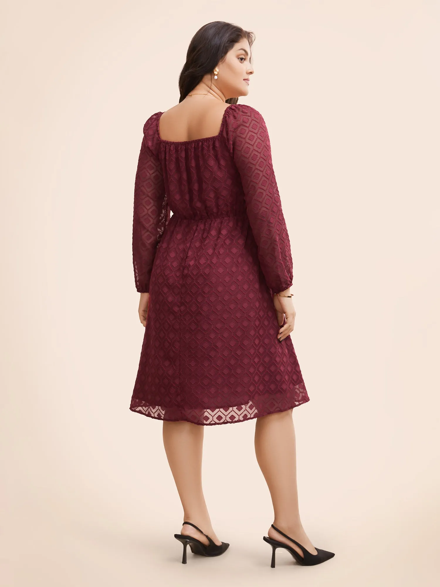 Square Neck Textured Mesh Shirred Dress sold by Bloomchic product image thumbnail 3