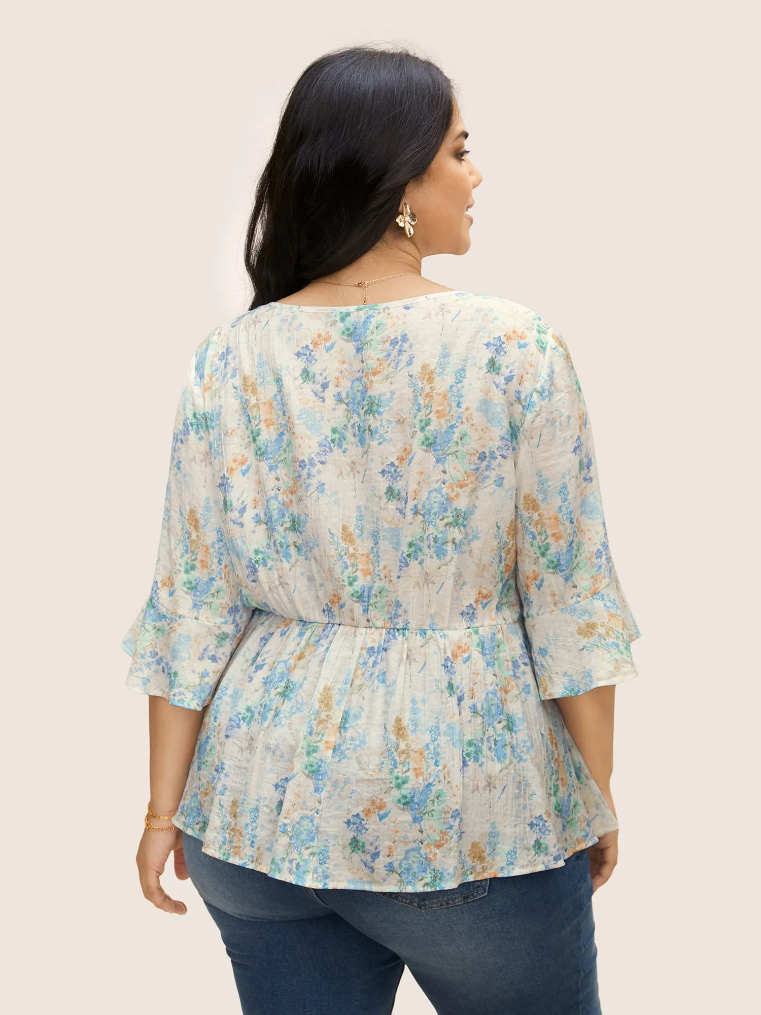 Floral Bell Sleeve Ruffle Trim Blouse sold by Bloomchic product image thumbnail 4