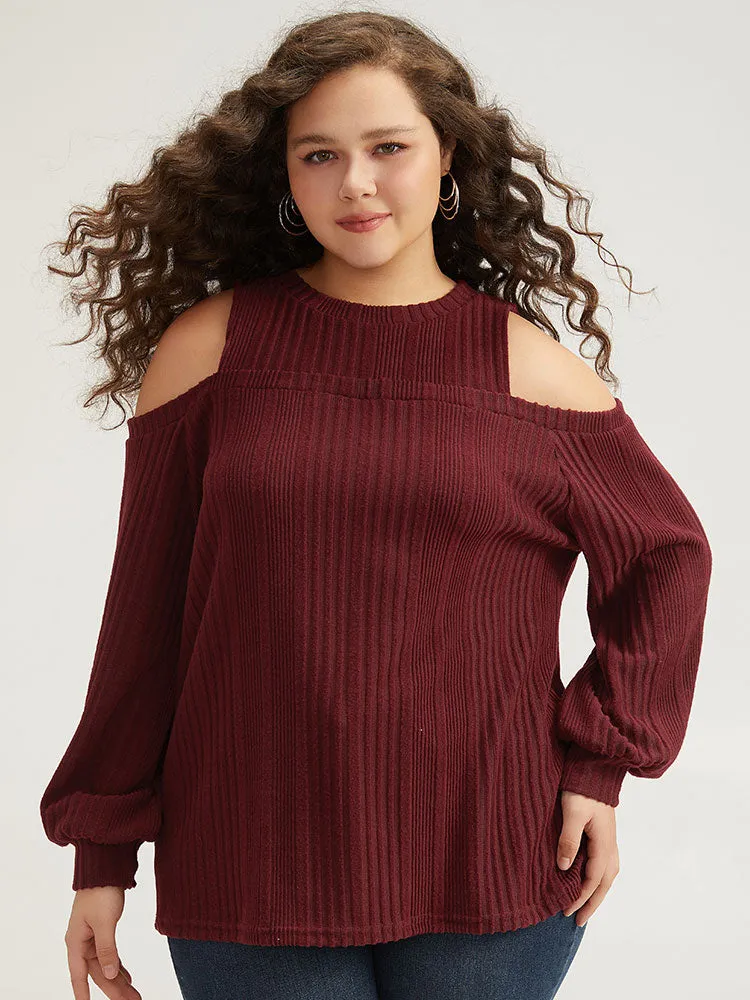 Plain Rib Knit Elastic Cuffs Cold Shoulder Sweatshirt sold by Bloomchic product image thumbnail 2