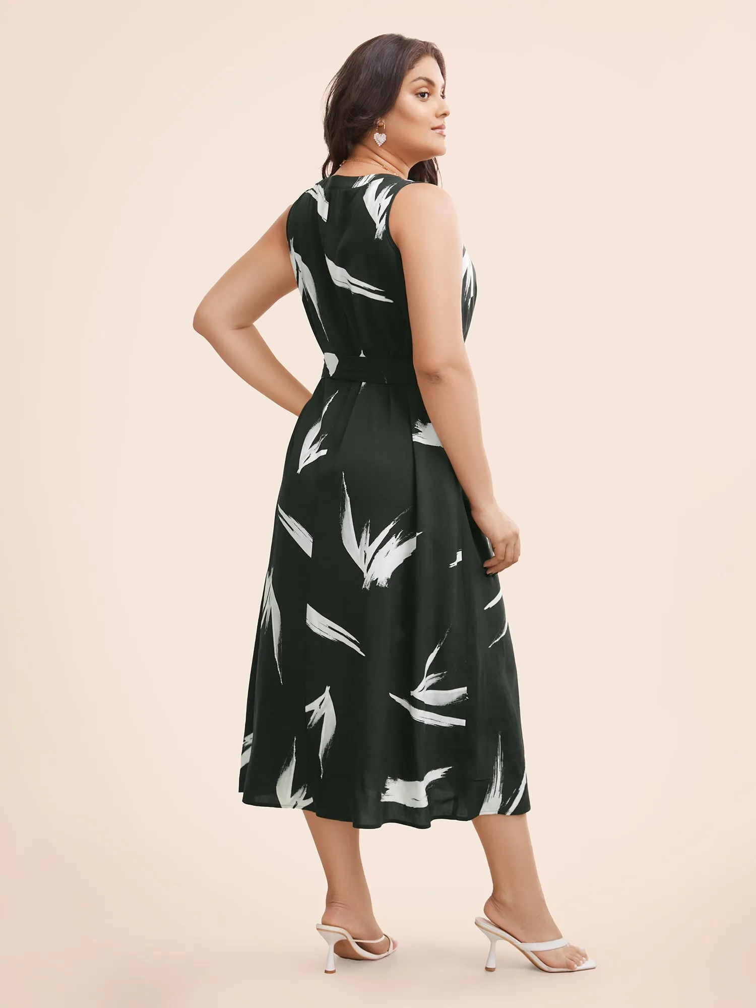 Brush Print Notched Belted Tank Dress sold by Bloomchic product image thumbnail 4