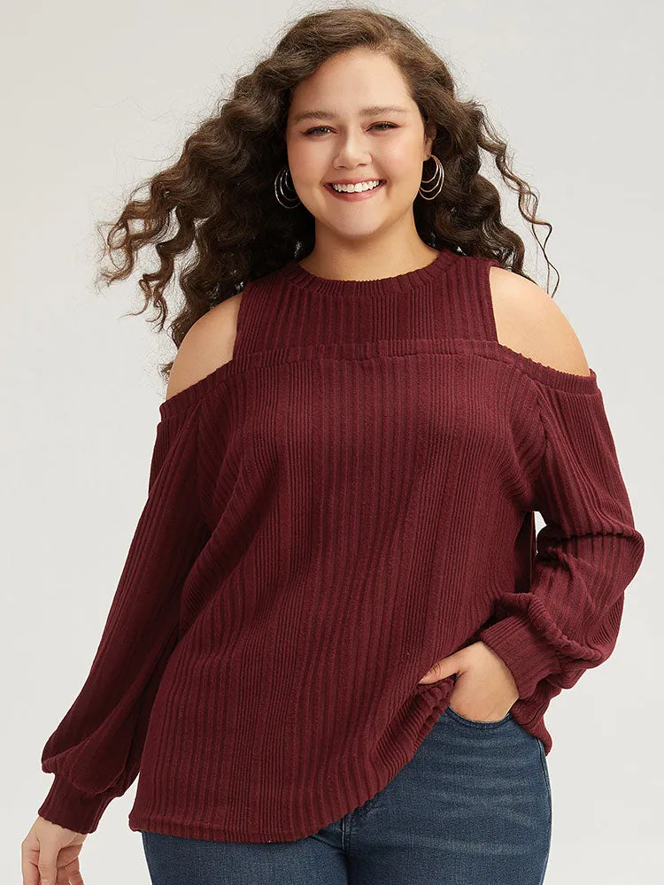Plain Rib Knit Elastic Cuffs Cold Shoulder Sweatshirt sold by Bloomchic