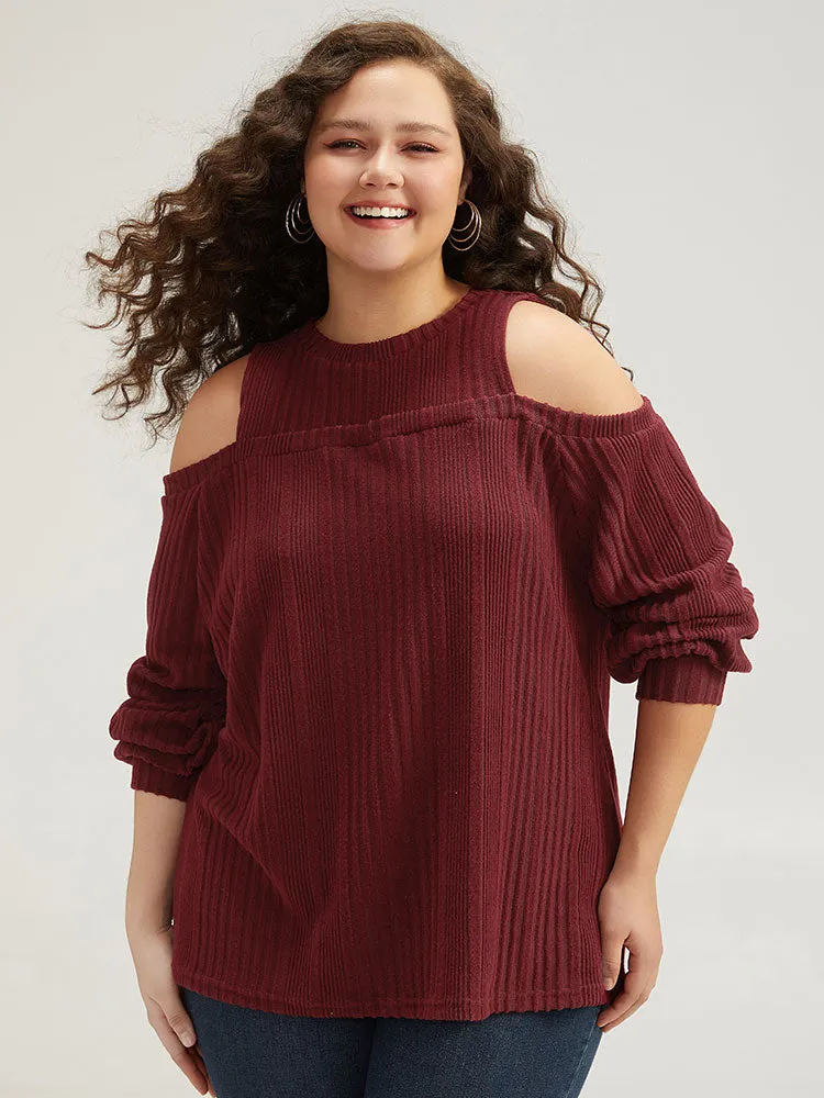 Plain Rib Knit Elastic Cuffs Cold Shoulder Sweatshirt sold by Bloomchic product image thumbnail 5