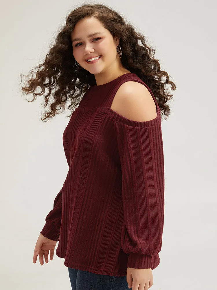 Plain Rib Knit Elastic Cuffs Cold Shoulder Sweatshirt sold by Bloomchic product image thumbnail 4