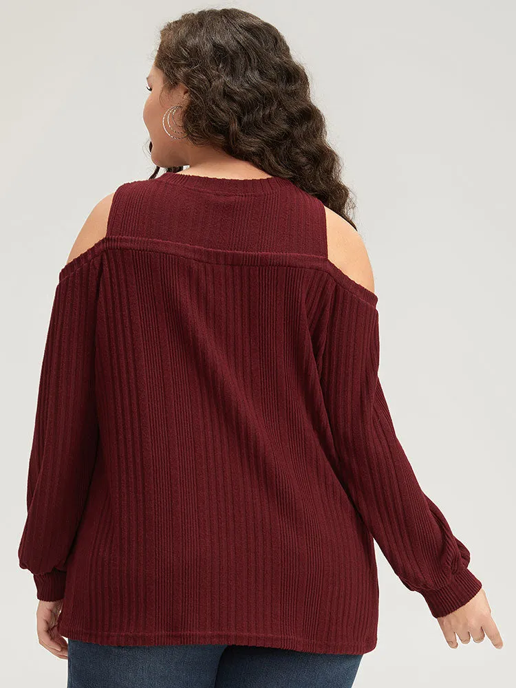 Plain Rib Knit Elastic Cuffs Cold Shoulder Sweatshirt sold by Bloomchic product image thumbnail 3