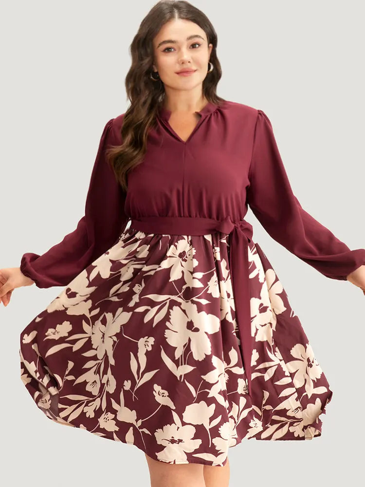 Silhouette Floral Print Belted Pleated Dress sold by Bloomchic