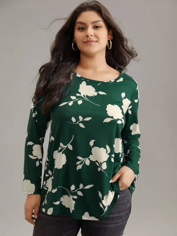 Silhouette Floral Print Crew Neck T-shirt sold by Bloomchic