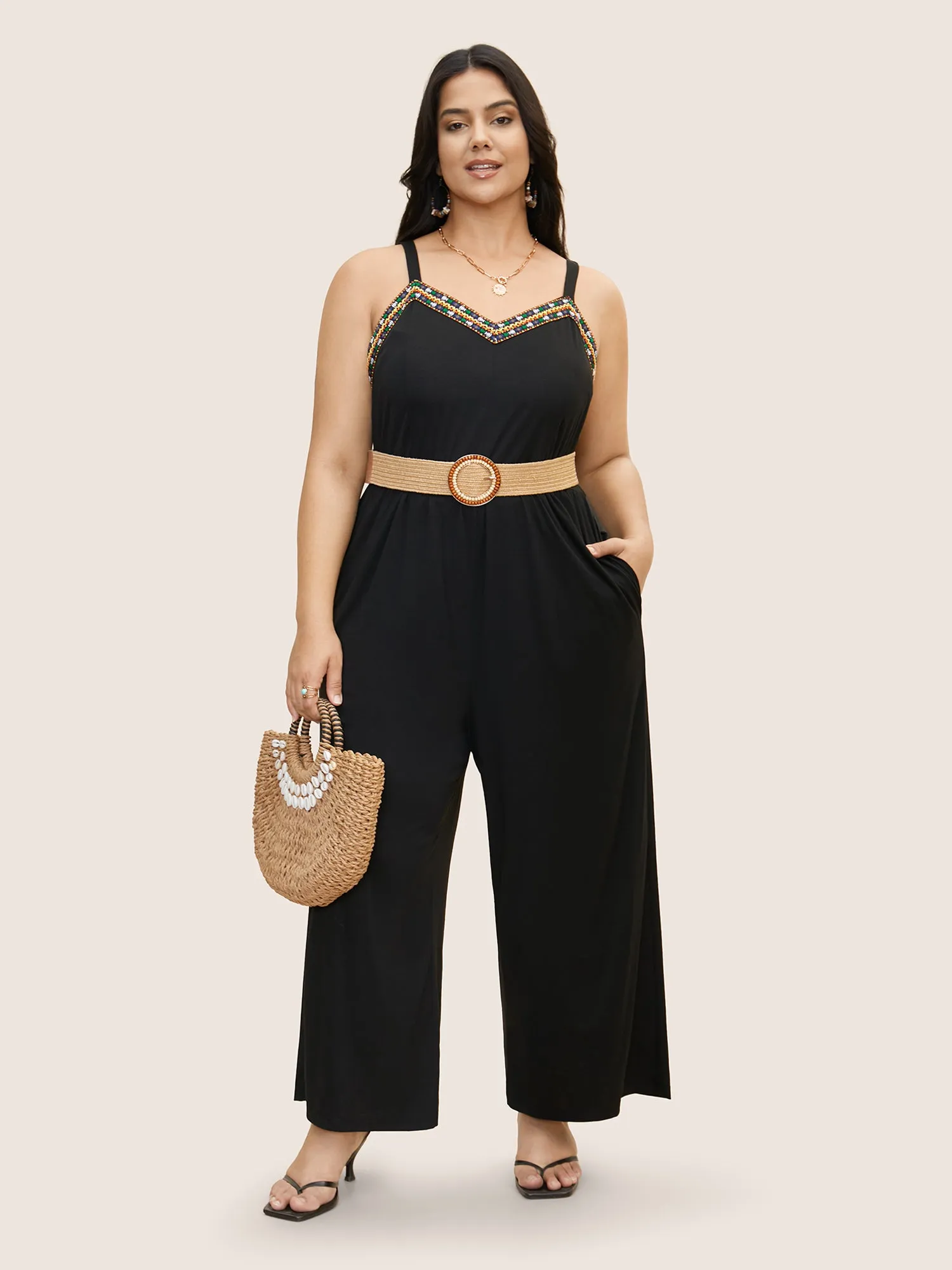 V Neck Woven Ribbon Pocket Jumpsuit sold by Bloomchic product image thumbnail 3