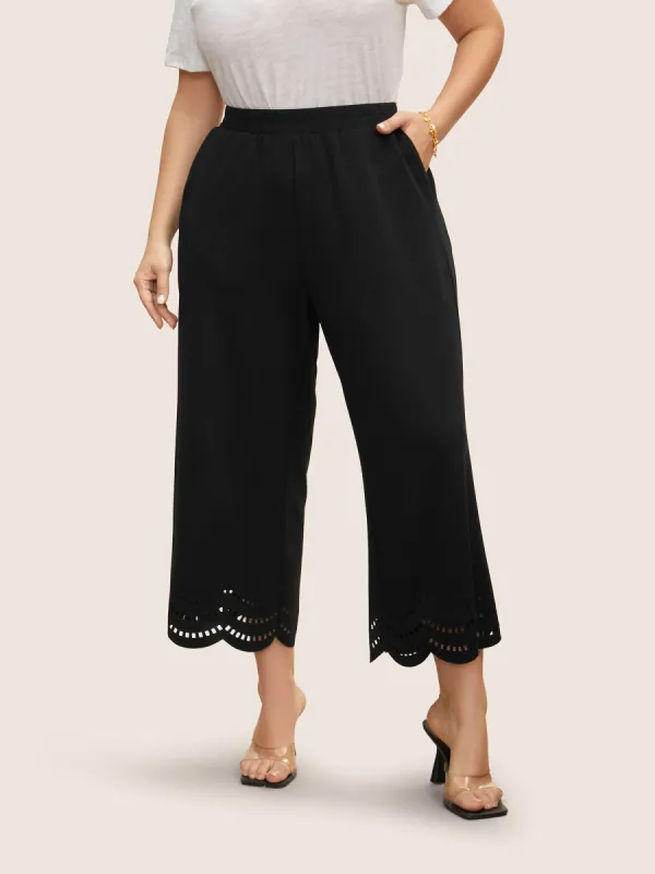 Medium stretch Laser Cut Elastic Waist Pants sold by Bloomchic