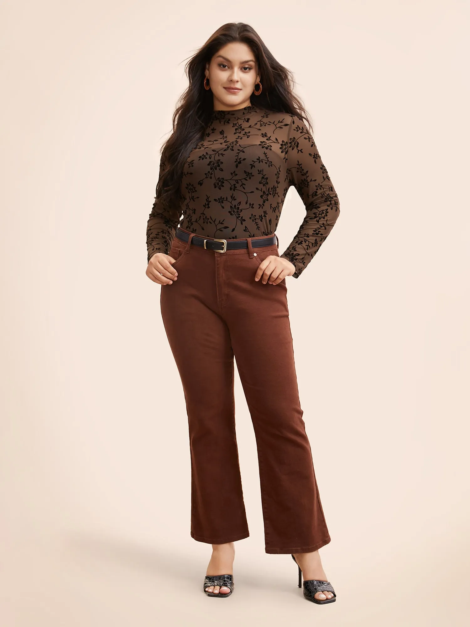 Floral Flocking Mesh Mock Neck T-shirt sold by Bloomchic product image thumbnail 3