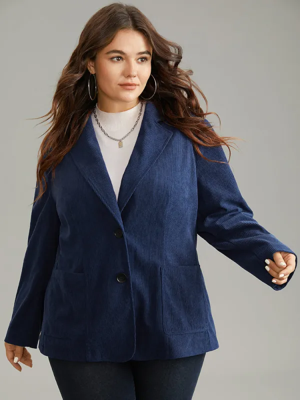 Solid Corduroy Suit Collar Button Up Blazer sold by Bloomchic