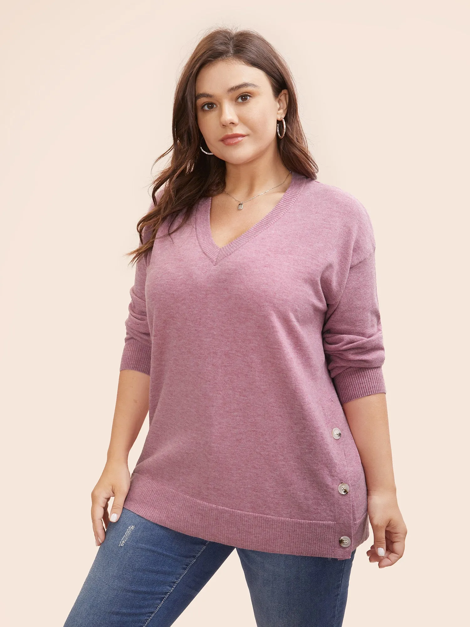 Supersoft Essentials Button Slit Hem Pullover sold by Bloomchic