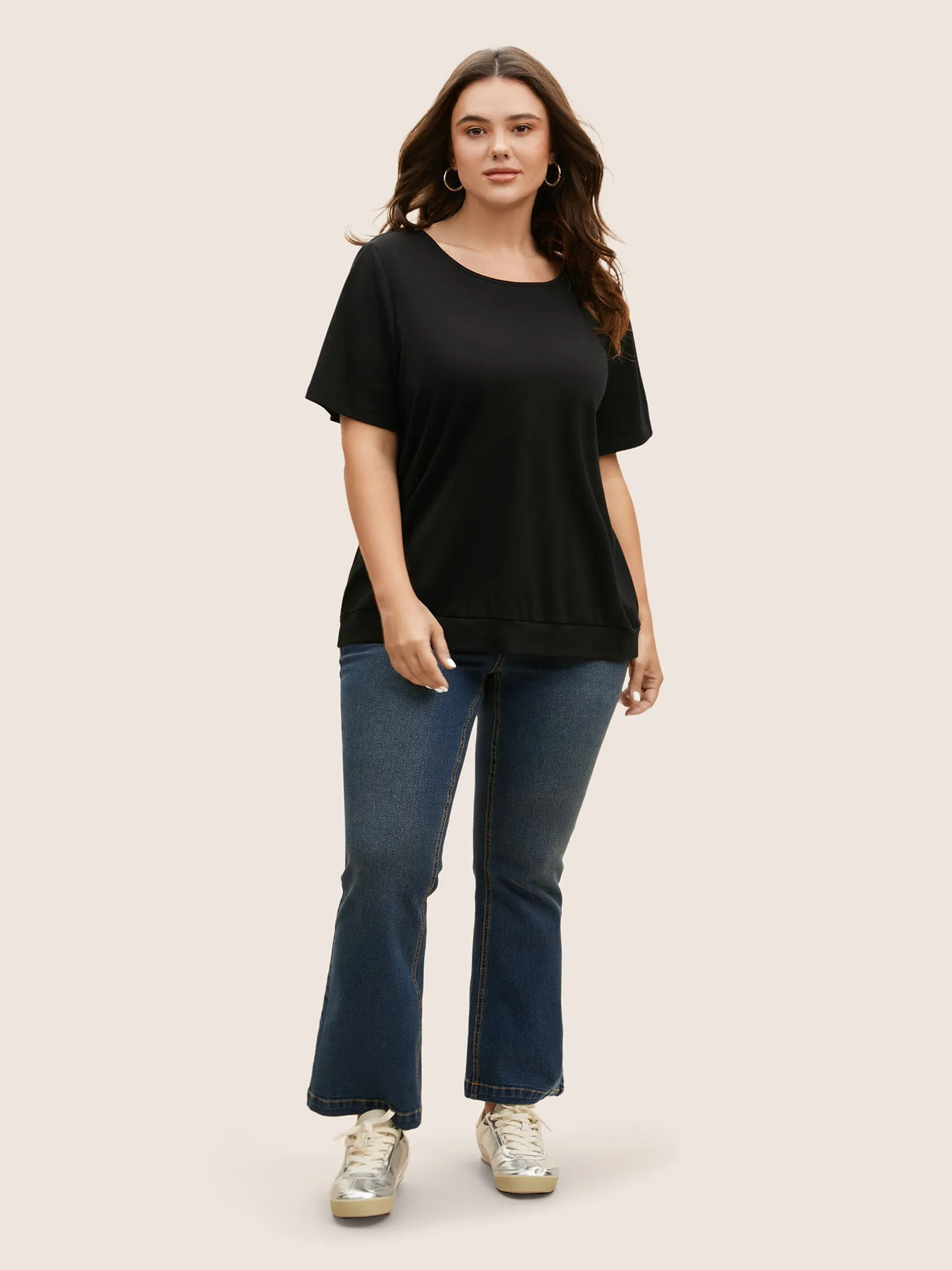 Solid Round Neck Lace Panel T-shirt sold by Bloomchic product image thumbnail 4