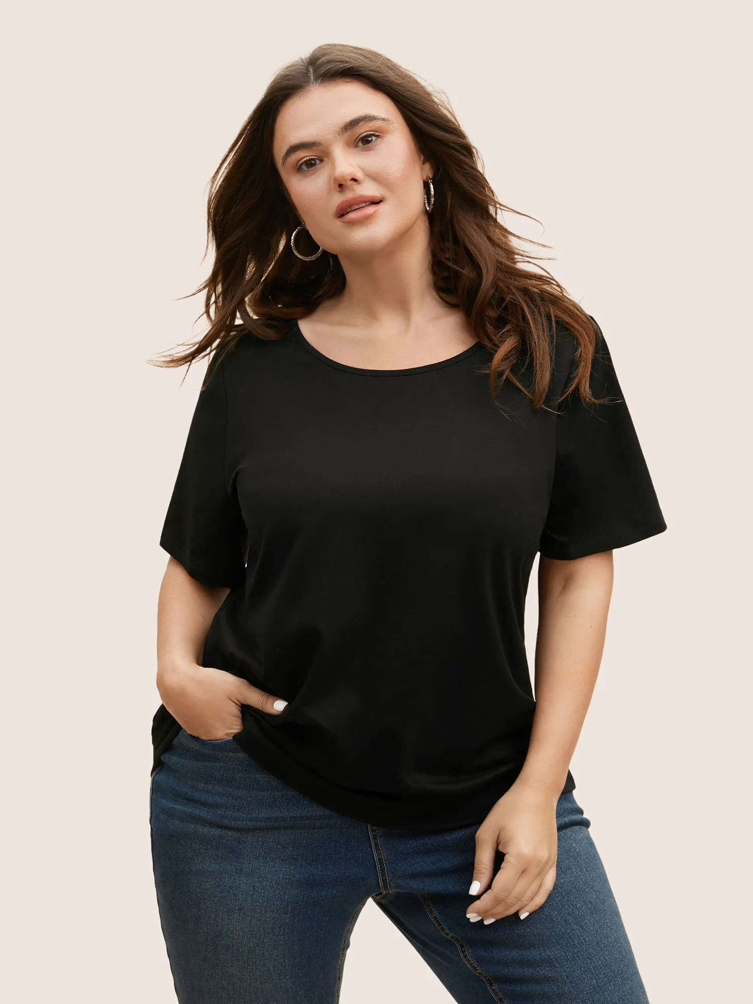 Solid Round Neck Lace Panel T-shirt sold by Bloomchic product image thumbnail 2