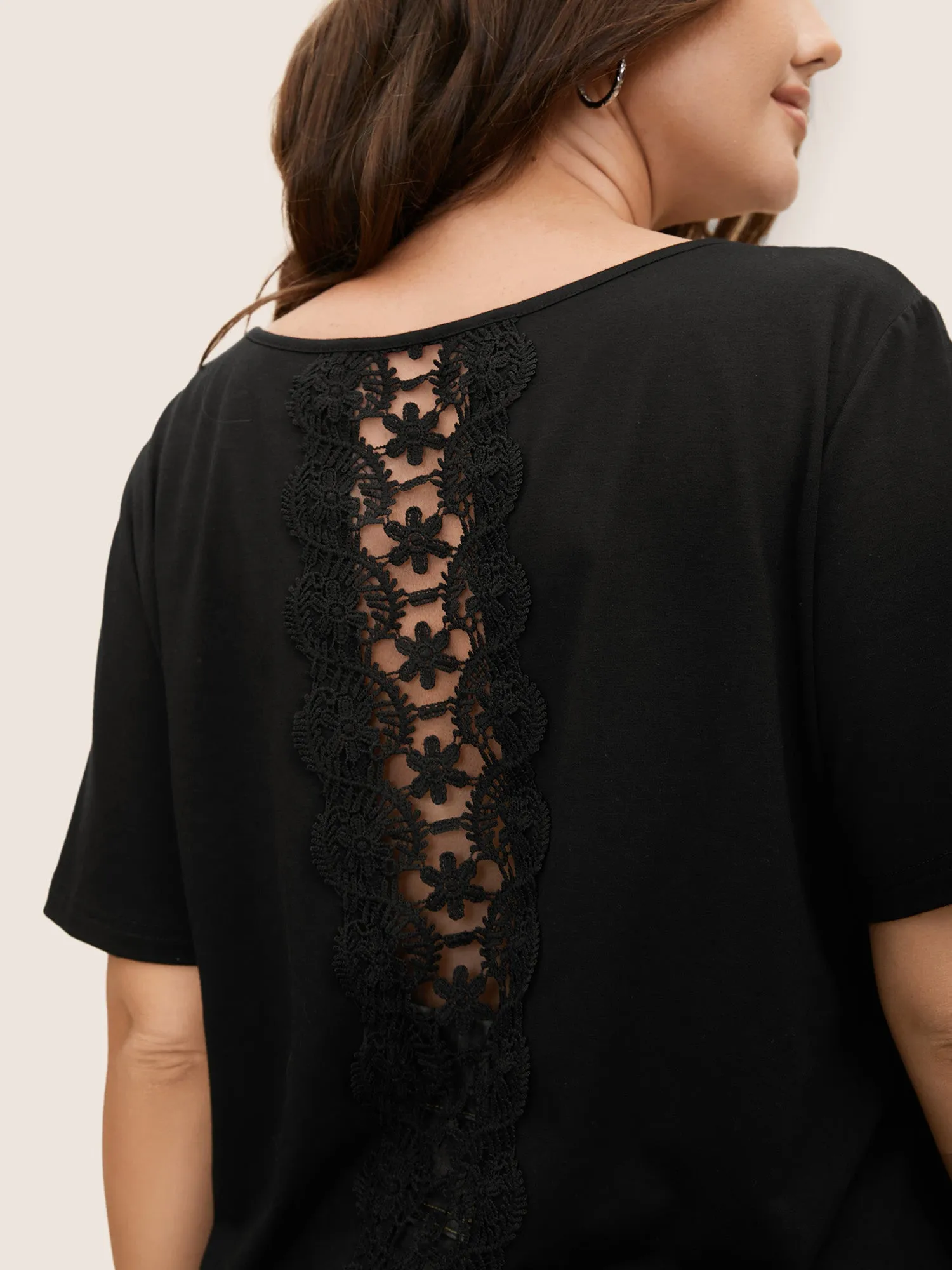 Solid Round Neck Lace Panel T-shirt sold by Bloomchic product image thumbnail 3