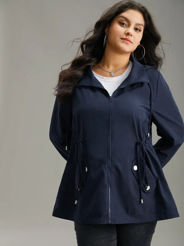 Static-Free Metal Detail Zipper Hooded Drawstring Windbreaker sold by Bloomchic