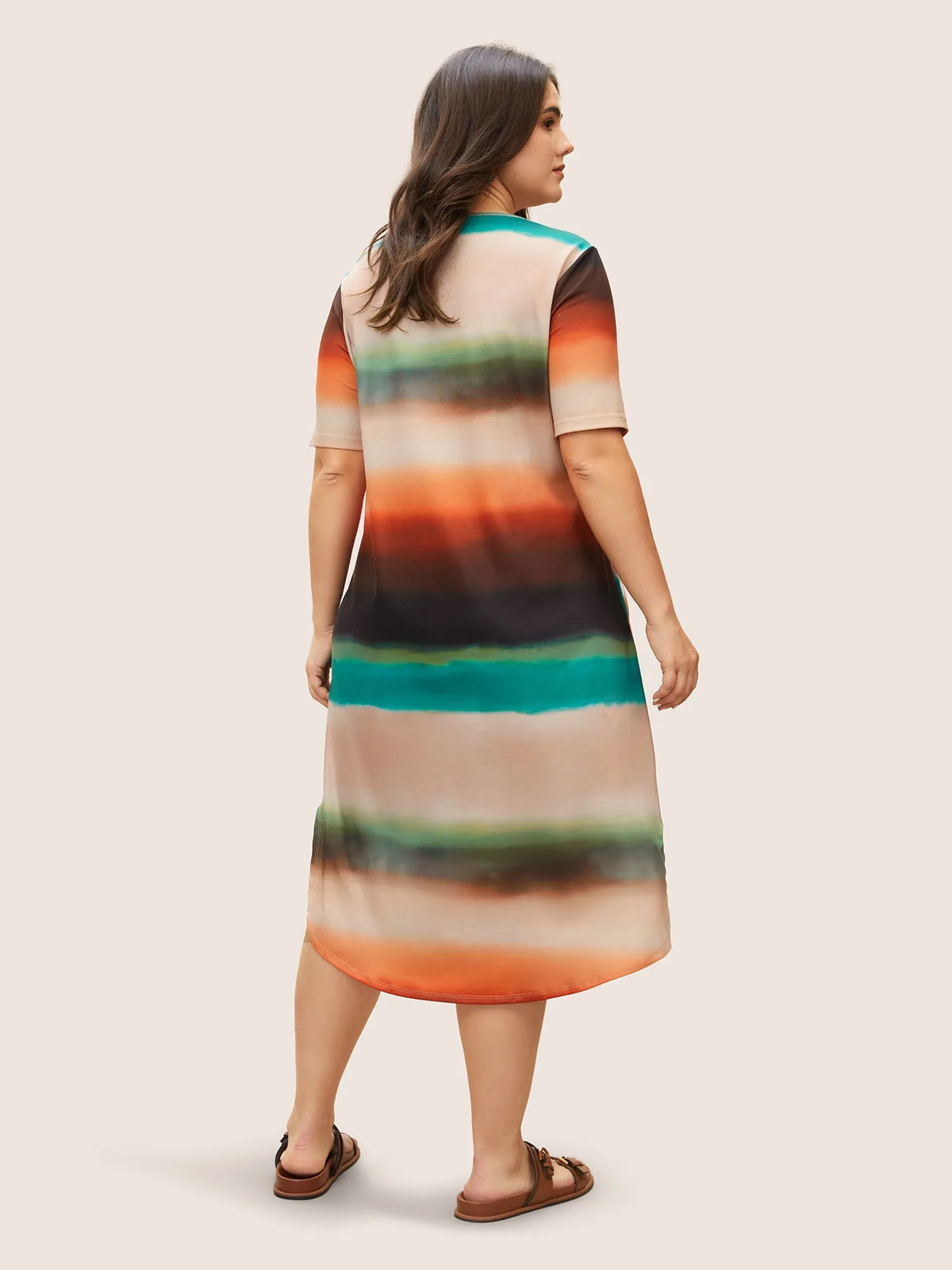 Ombre Contrast V Neck Curved Hem Dress sold by Bloomchic product image thumbnail 3