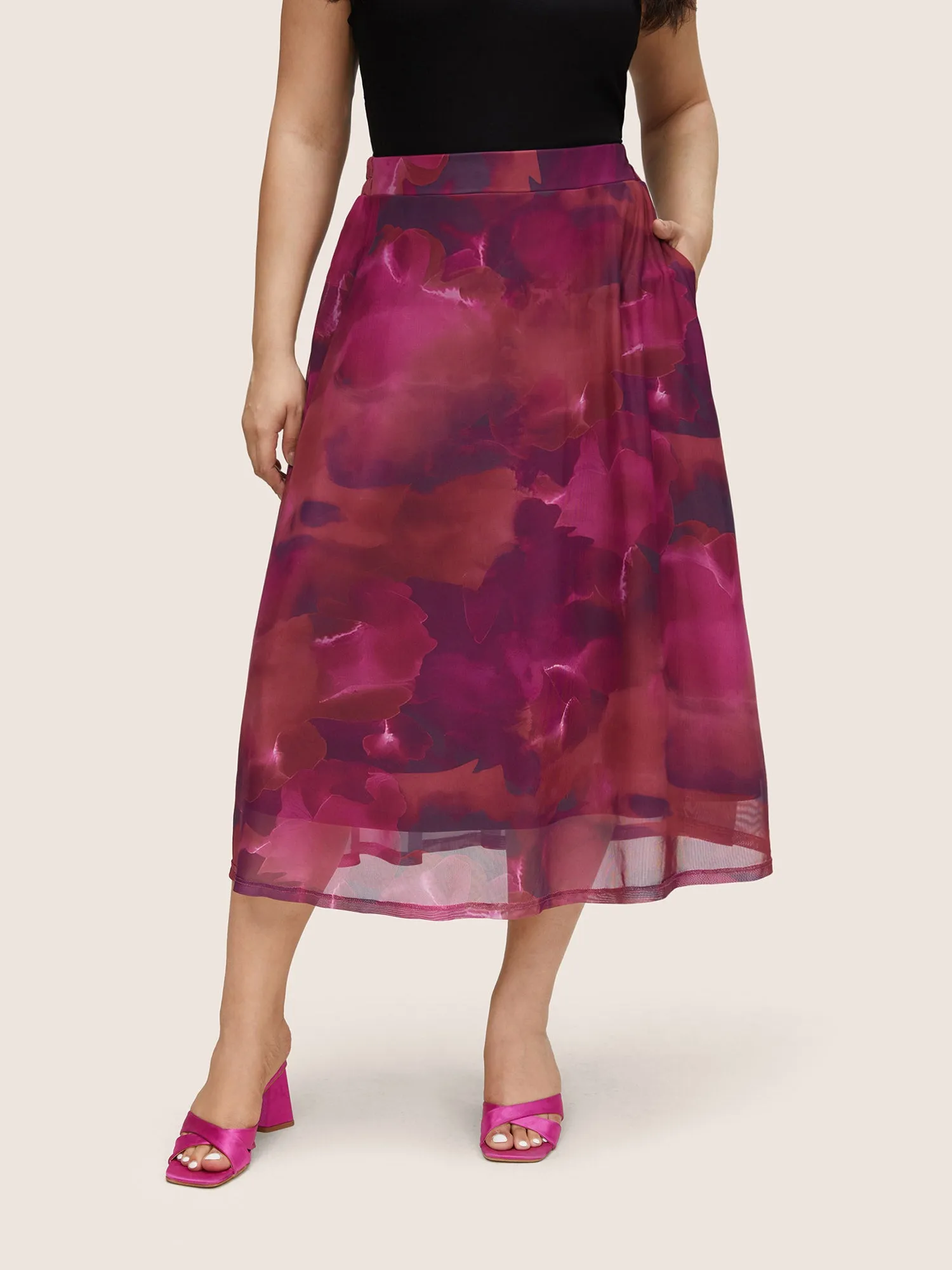 Pixel Flower Elastic Waist Patchwork Mesh Skirt sold by Bloomchic