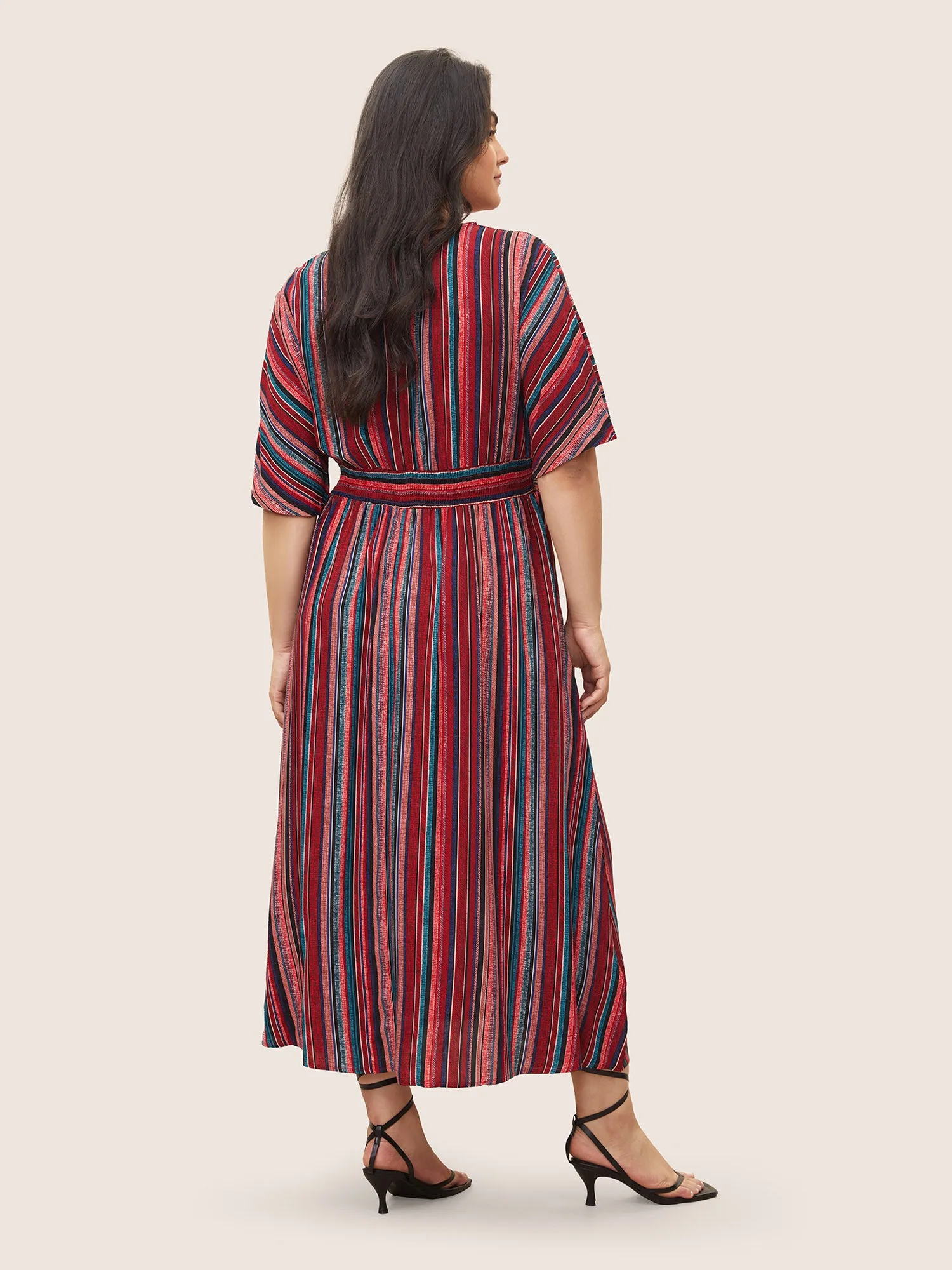 Striped Contrast Dolman Sleeve Shirred Pocket Split Flutter Dress sold by Bloomchic product image thumbnail 3