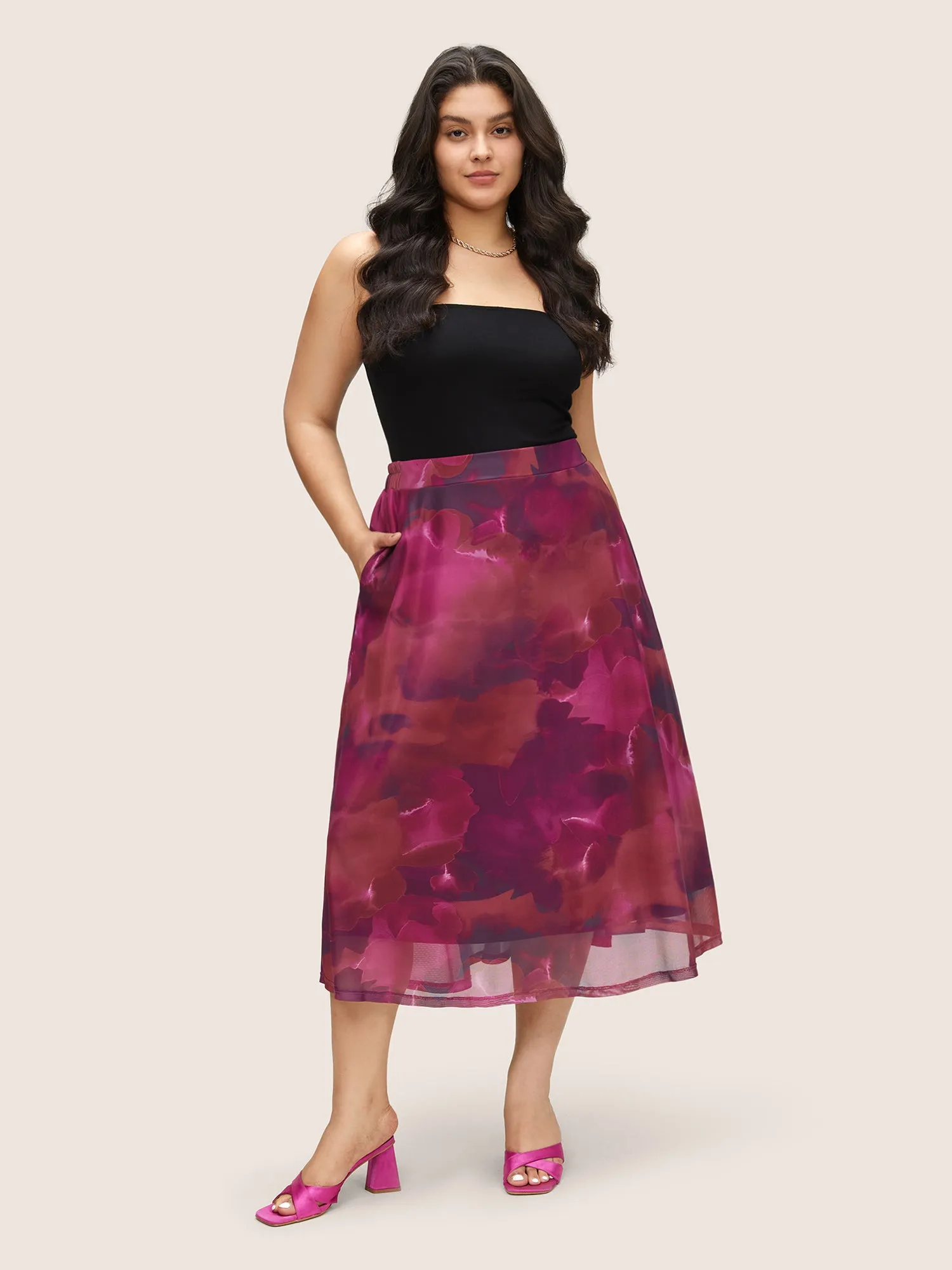 Pixel Flower Elastic Waist Patchwork Mesh Skirt sold by Bloomchic product image thumbnail 2