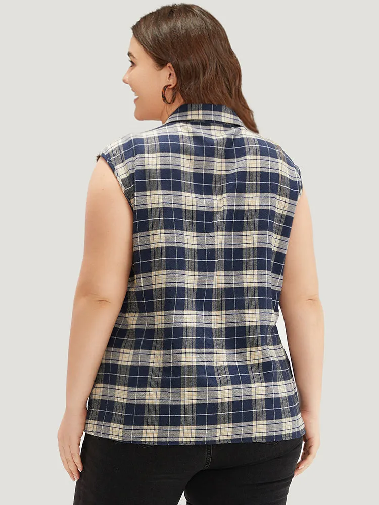 Plaid Flap Pocket Button Up Sleeveless Jacket sold by Bloomchic product image thumbnail 2