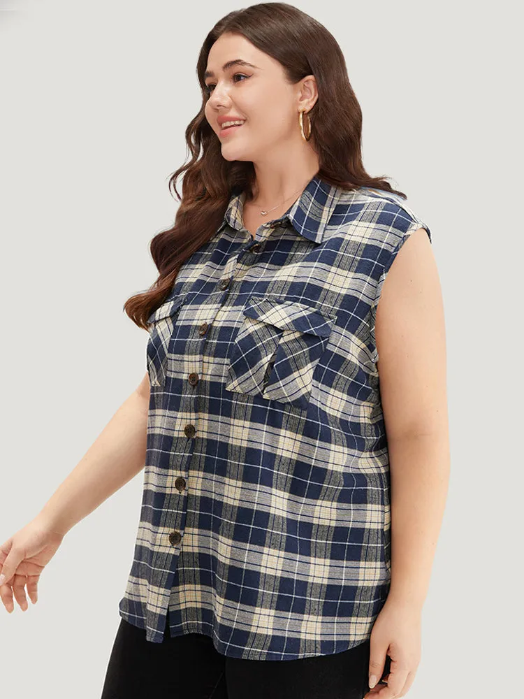 Plaid Flap Pocket Button Up Sleeveless Jacket sold by Bloomchic product image thumbnail 5