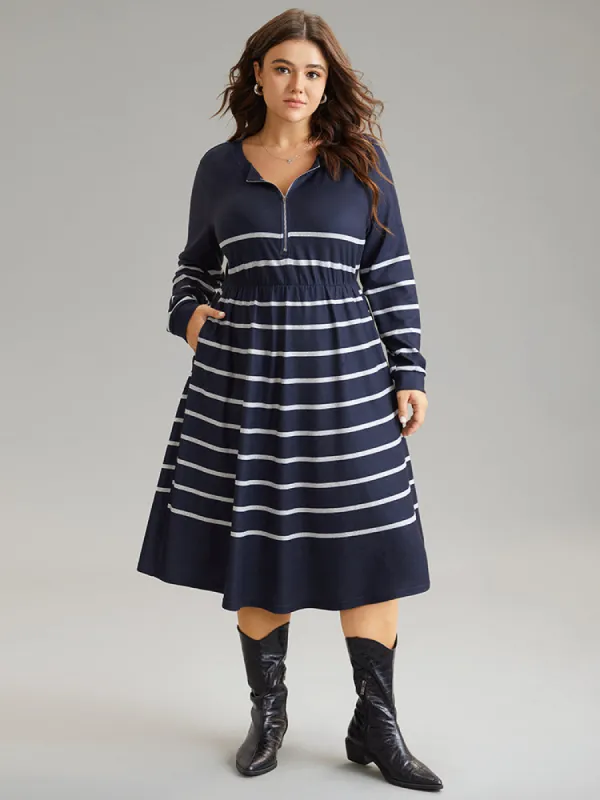 Striped Elastic Waist Pocket Zipper Dress sold by Bloomchic