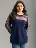 Paisley Contrast Patchwork Rib Knit Sweatshirt sold by Bloomchic
