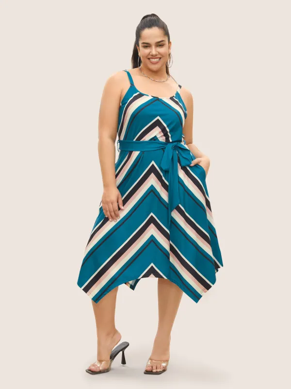 Striped Geometric Belted Adjustable Straps Dress made by Bloomchic