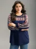 Paisley Contrast Patchwork Rib Knit Sweatshirt sold by Bloomchic