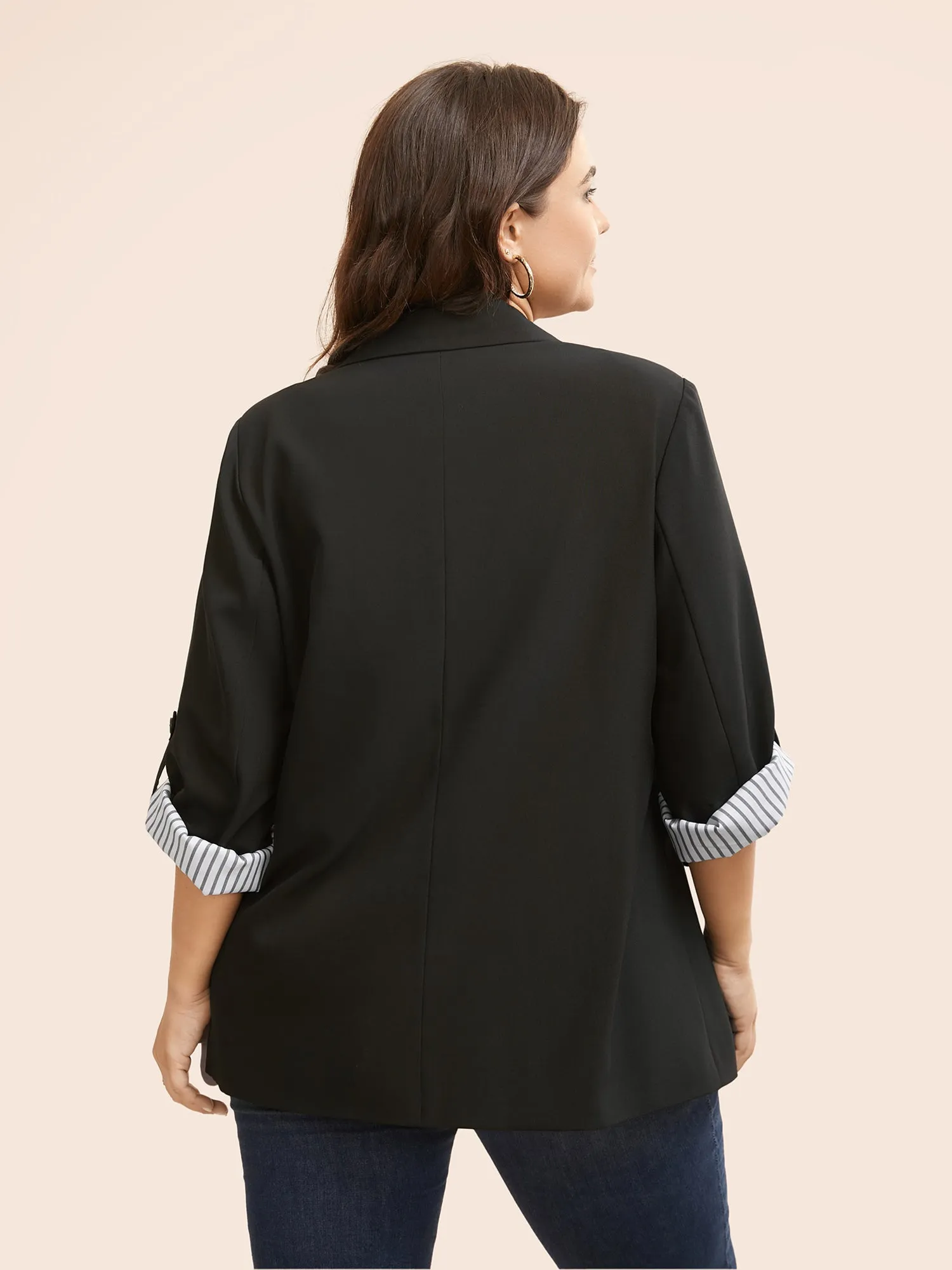 Suit Collar Striped Patchwork Tab Sleeve Blazer sold by Bloomchic product image thumbnail 5